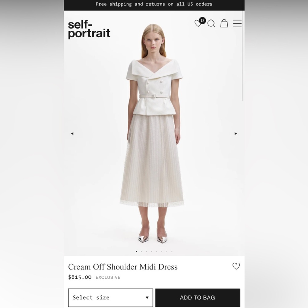 Self Portrait Cream Off Shoulder Midi Dress - Picture 2 of 2
